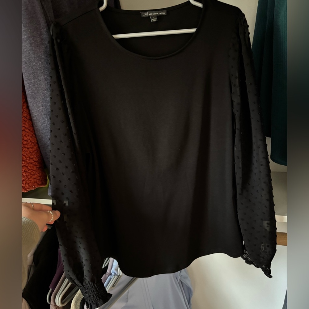 Adrianna Papell Black Blouse with Textured Sleeves